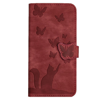For Samsung Galaxy S25 5G Butterfly Cat Embossing Flip Leather Phone Case(Red) by buy2fix