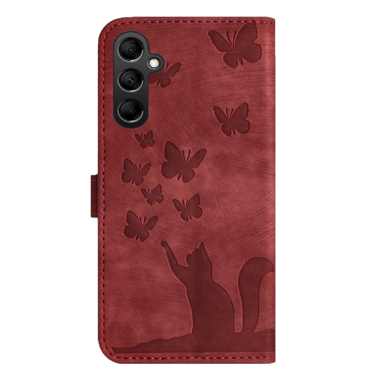 For Samsung Galaxy S25 5G Butterfly Cat Embossing Flip Leather Phone Case(Red) by buy2fix
