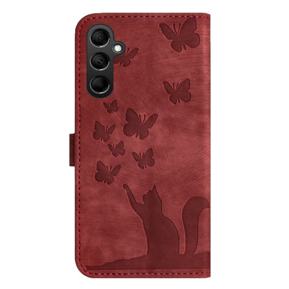 For Samsung Galaxy S25 5G Butterfly Cat Embossing Flip Leather Phone Case(Red) by buy2fix