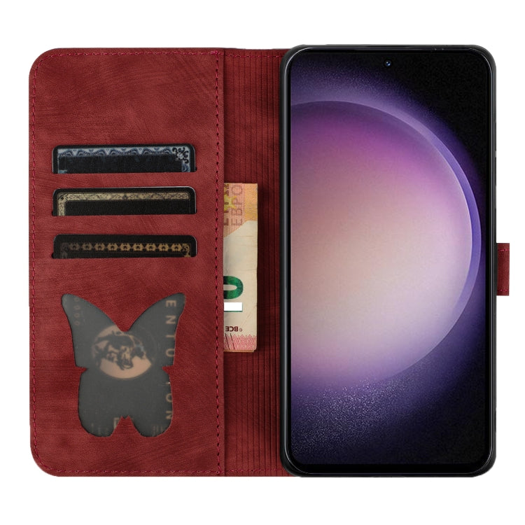 For Samsung Galaxy S25 5G Butterfly Cat Embossing Flip Leather Phone Case(Red) by buy2fix