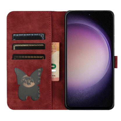 For Samsung Galaxy S25 5G Butterfly Cat Embossing Flip Leather Phone Case(Red) by buy2fix