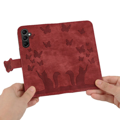 For Samsung Galaxy S25 5G Butterfly Cat Embossing Flip Leather Phone Case(Red) by buy2fix