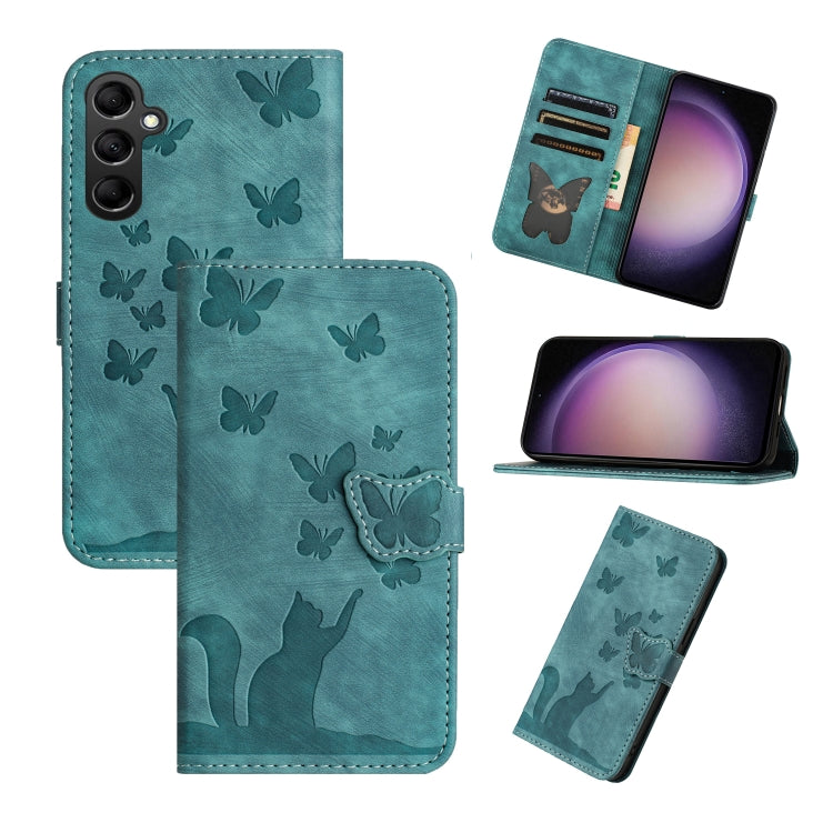 For Samsung Galaxy S25 5G Butterfly Cat Embossing Flip Leather Phone Case(Wathet) by buy2fix