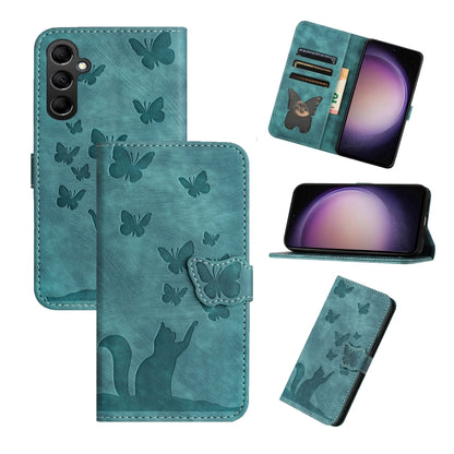 For Samsung Galaxy S25 5G Butterfly Cat Embossing Flip Leather Phone Case(Wathet) by buy2fix