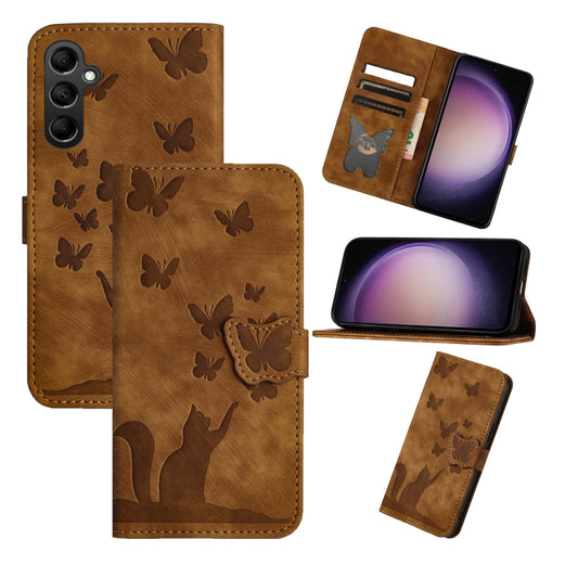 For Samsung Galaxy S25 5G Butterfly Cat Embossing Flip Leather Phone Case(Brown) by buy2fix