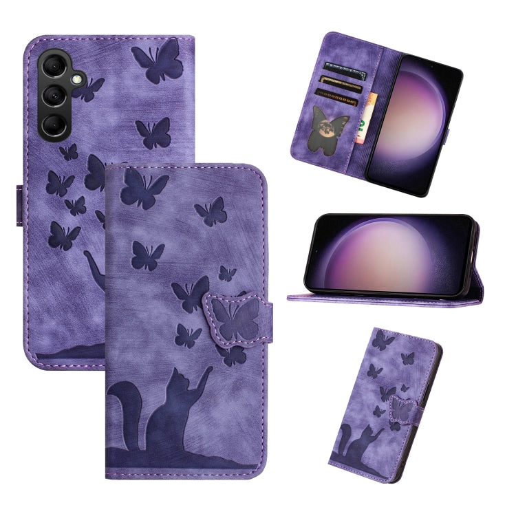 For Samsung Galaxy S25+ 5G Butterfly Cat Embossing Flip Leather Phone Case(Purple) by buy2fix