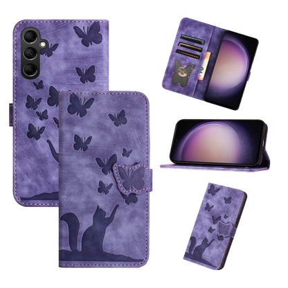 For Samsung Galaxy S25+ 5G Butterfly Cat Embossing Flip Leather Phone Case(Purple) by buy2fix
