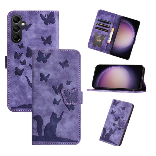 For Samsung Galaxy S25+ 5G Butterfly Cat Embossing Flip Leather Phone Case(Purple) by buy2fix