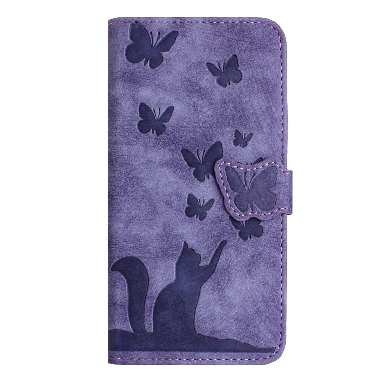 For Samsung Galaxy S25+ 5G Butterfly Cat Embossing Flip Leather Phone Case(Purple) by buy2fix