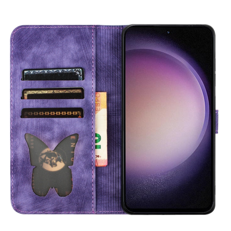 For Samsung Galaxy S25+ 5G Butterfly Cat Embossing Flip Leather Phone Case(Purple) by buy2fix