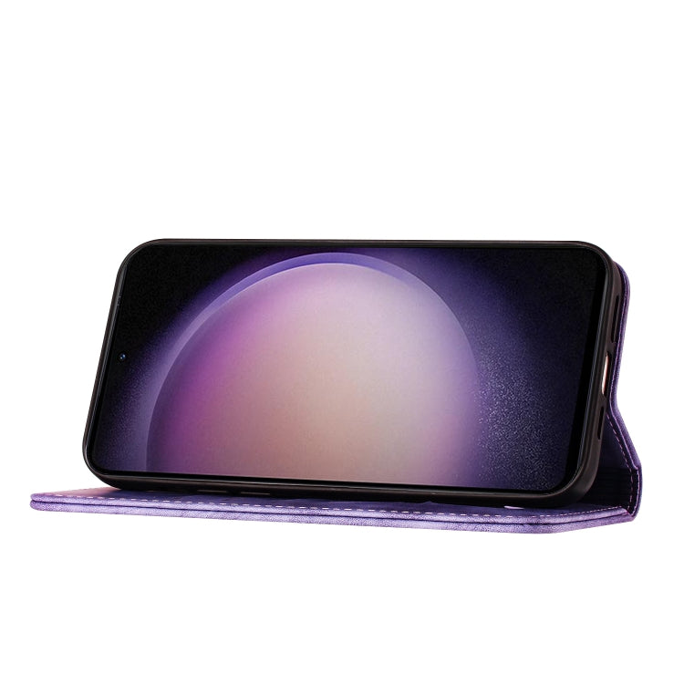 For Samsung Galaxy S25+ 5G Butterfly Cat Embossing Flip Leather Phone Case(Purple) by buy2fix