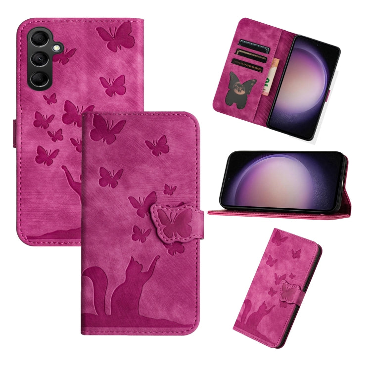 For Samsung Galaxy S25+ 5G Butterfly Cat Embossing Flip Leather Phone Case(Pink) by buy2fix