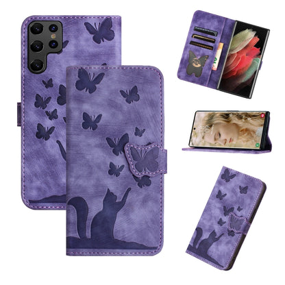 For Samsung Galaxy S25 Ultra 5G Butterfly Cat Embossing Flip Leather Phone Case(Purple) by buy2fix
