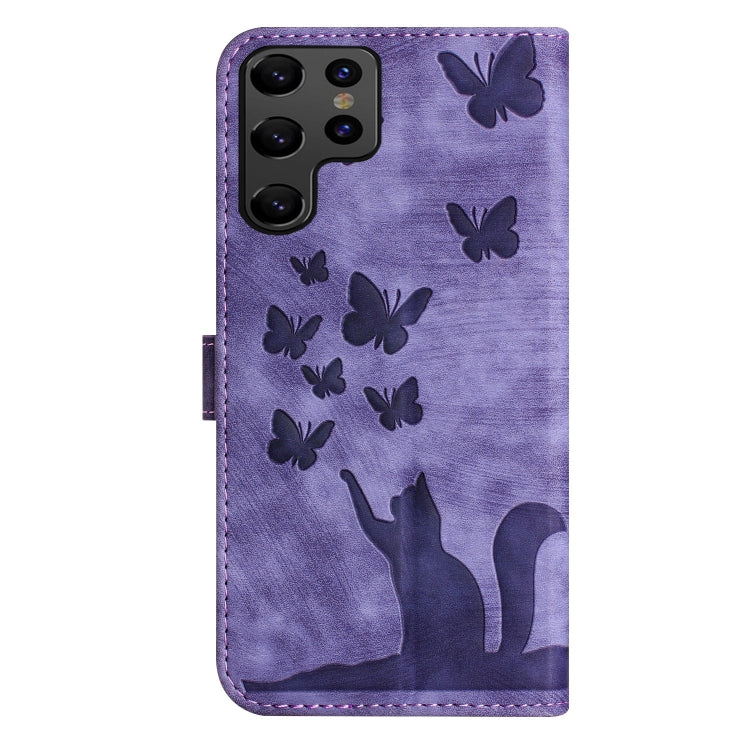 For Samsung Galaxy S25 Ultra 5G Butterfly Cat Embossing Flip Leather Phone Case(Purple) by buy2fix