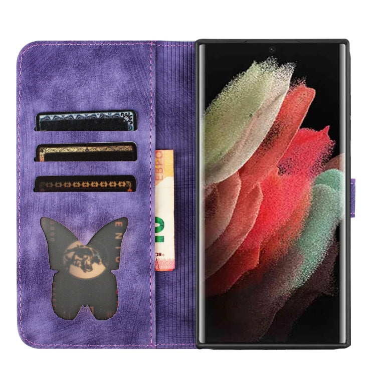 For Samsung Galaxy S25 Ultra 5G Butterfly Cat Embossing Flip Leather Phone Case(Purple) by buy2fix