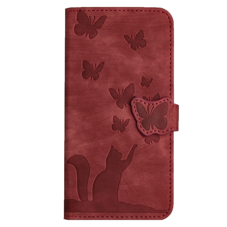 For Samsung Galaxy S25 Ultra 5G Butterfly Cat Embossing Flip Leather Phone Case(Red) by buy2fix