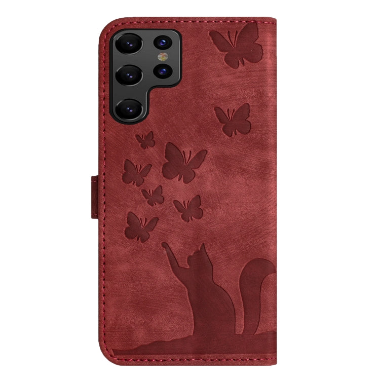 For Samsung Galaxy S25 Ultra 5G Butterfly Cat Embossing Flip Leather Phone Case(Red) by buy2fix