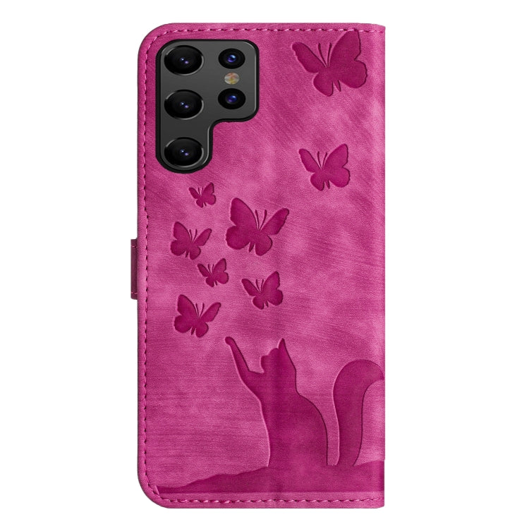 For Samsung Galaxy S25 Ultra 5G Butterfly Cat Embossing Flip Leather Phone Case(Pink) by buy2fix