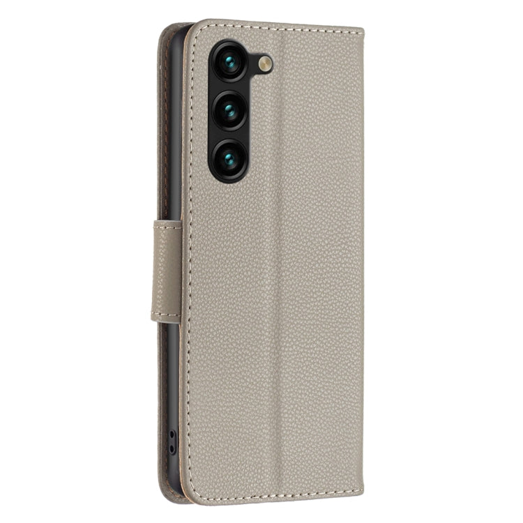 For Samsung Galaxy S25+ 5G Litchi Texture Pure Color Flip Leather Phone Case(Grey) by buy2fix