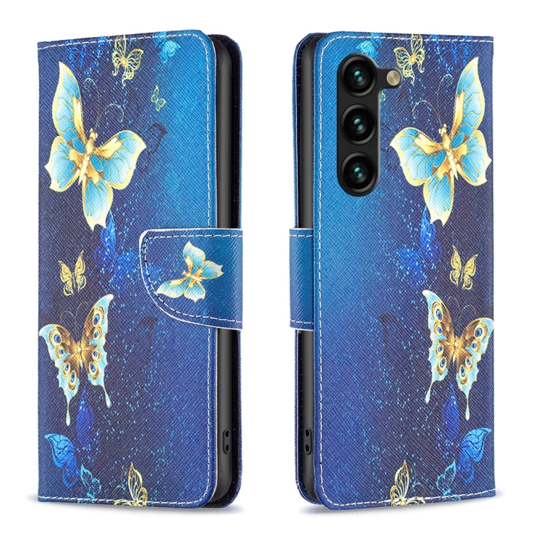 For Samsung Galaxy S25+ 5G Colored Drawing Pattern Leather Phone Case(Gold Butterfly) by buy2fix