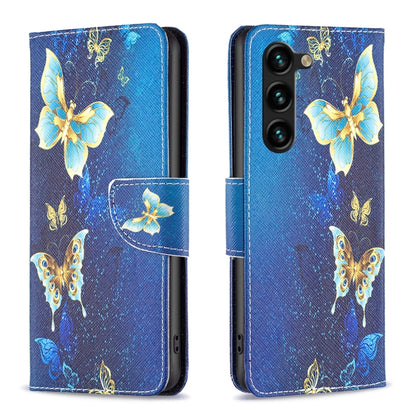 For Samsung Galaxy S25+ 5G Colored Drawing Pattern Leather Phone Case(Gold Butterfly) by buy2fix