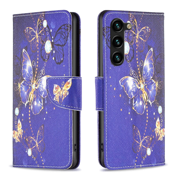 For Samsung Galaxy S25+ 5G Colored Drawing Pattern Leather Phone Case(Purple Butterfly) by buy2fix