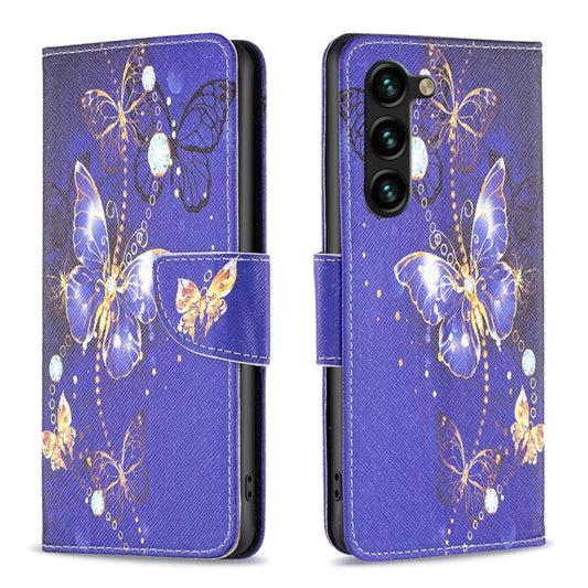For Samsung Galaxy S25+ 5G Colored Drawing Pattern Leather Phone Case(Purple Butterfly) by buy2fix