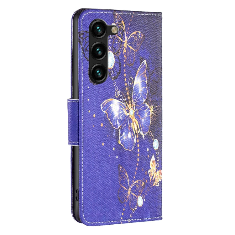 For Samsung Galaxy S25+ 5G Colored Drawing Pattern Leather Phone Case(Purple Butterfly) by buy2fix