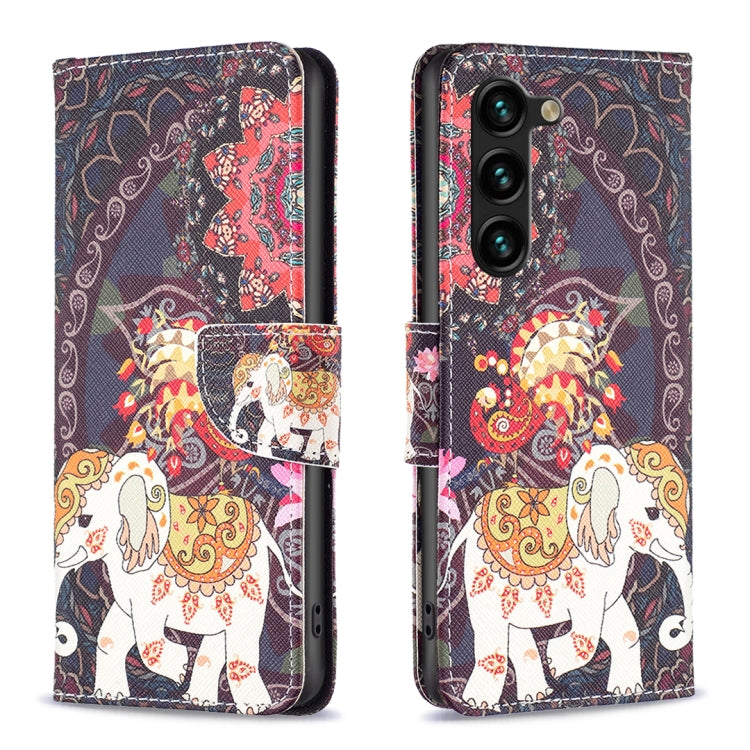 For Samsung Galaxy S25+ 5G Colored Drawing Pattern Leather Phone Case(Flowers Elephant) by buy2fix