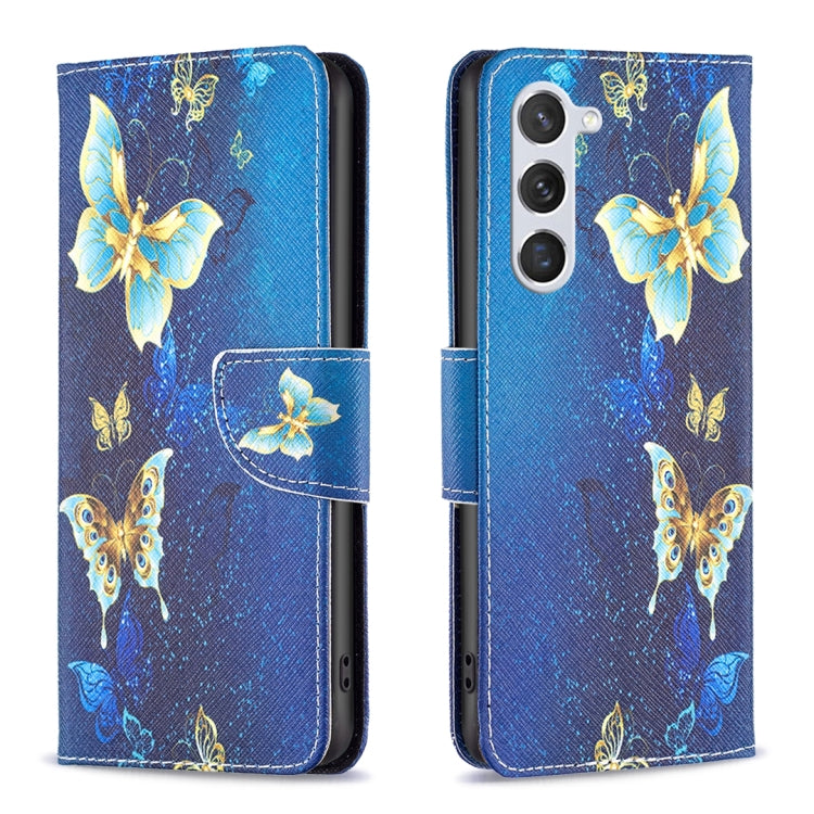 For Samsung Galaxy S25 5G Colored Drawing Pattern Leather Phone Case(Gold Butterfly) by buy2fix