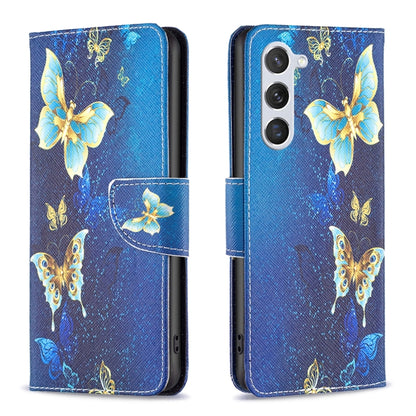 For Samsung Galaxy S25 5G Colored Drawing Pattern Leather Phone Case(Gold Butterfly) by buy2fix