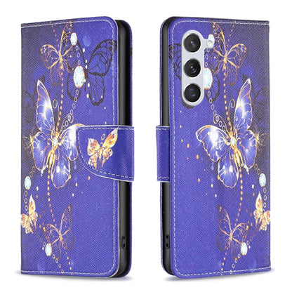 For Samsung Galaxy S25 5G Colored Drawing Pattern Leather Phone Case(Purple Butterfly) by buy2fix