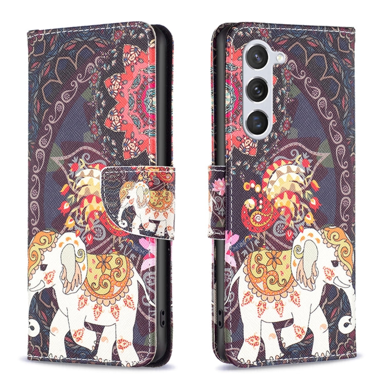 For Samsung Galaxy S25 5G Colored Drawing Pattern Leather Phone Case(Flowers Elephant) by buy2fix
