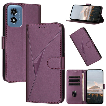 For Motorola Moto G Play 4G 2024 Triangle Pattern Buckle Clasp Leather Phone Case(Dark Purple) by buy2fix