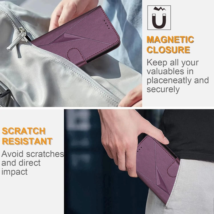 For Motorola Moto G Play 4G 2024 Triangle Pattern Buckle Clasp Leather Phone Case(Dark Purple) by buy2fix