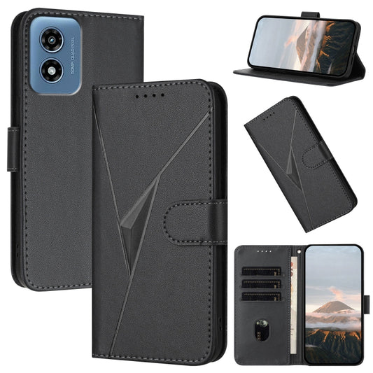 For Motorola Moto G Play 4G 2024 Triangle Pattern Buckle Clasp Leather Phone Case(Black) by buy2fix