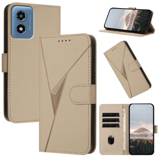 For Motorola Moto G Play 4G 2024 Triangle Pattern Buckle Clasp Leather Phone Case(Gold) by buy2fix