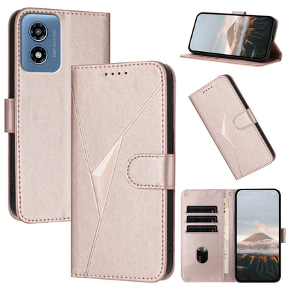 For Motorola Moto G Play 4G 2024 Triangle Pattern Buckle Clasp Leather Phone Case(Rose Gold) by buy2fix
