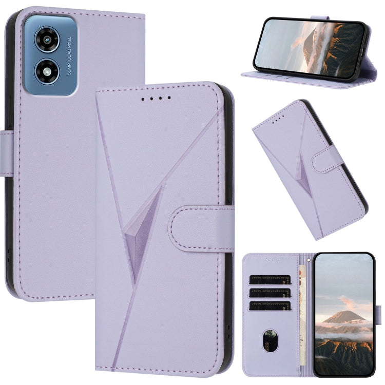 For Motorola Moto G Play 4G 2024 Triangle Pattern Buckle Clasp Leather Phone Case(Light Purple) by buy2fix