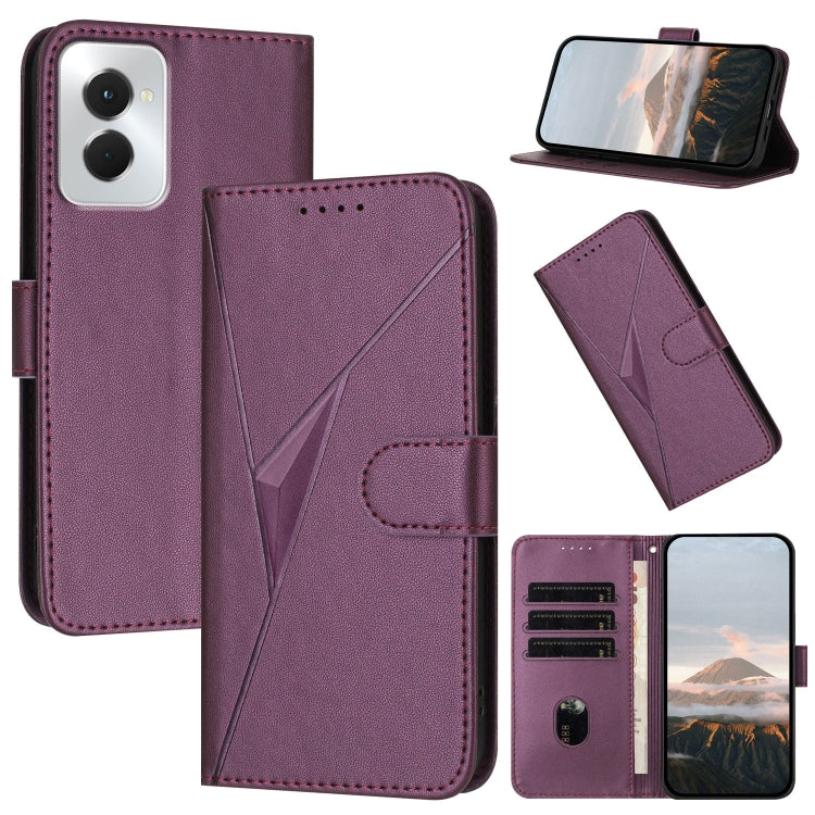 For Motorola Moto G Power 2024 Triangle Pattern Buckle Clasp Leather Phone Case(Dark Purple) by buy2fix