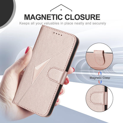 For Motorola Moto G Power 2024 Triangle Pattern Buckle Clasp Leather Phone Case(Rose Gold) by buy2fix