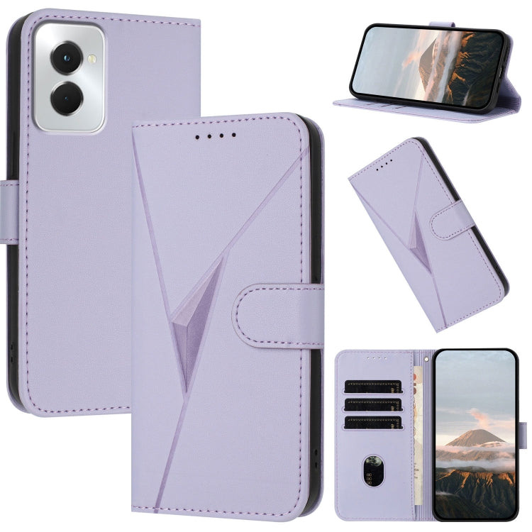 For Motorola Moto G Power 2024 Triangle Pattern Buckle Clasp Leather Phone Case(Light Purple) by buy2fix