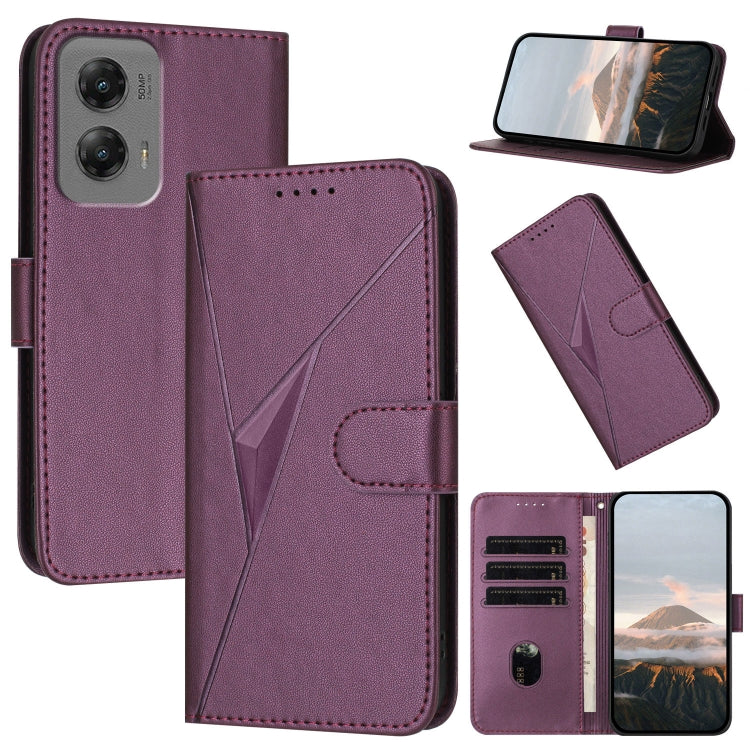 For Motorola Moto G Stylus 2024 Triangle Pattern Buckle Clasp Leather Phone Case(Dark Purple) by buy2fix