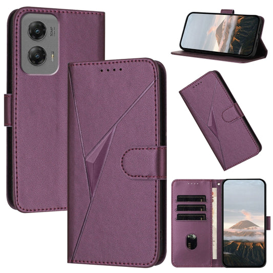 For Motorola Moto G Stylus 2024 Triangle Pattern Buckle Clasp Leather Phone Case(Dark Purple) by buy2fix