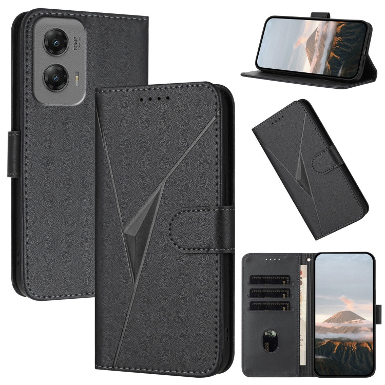 For Motorola Moto G Stylus 2024 Triangle Pattern Buckle Clasp Leather Phone Case(Black) by buy2fix