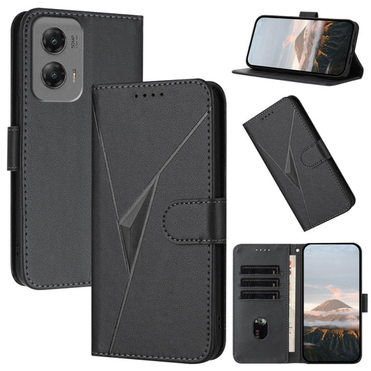 For Motorola Moto G Stylus 2024 Triangle Pattern Buckle Clasp Leather Phone Case(Black) by buy2fix