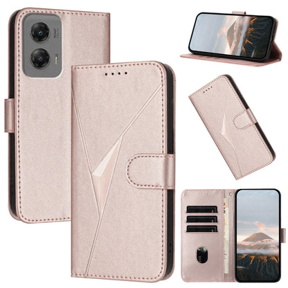 For Motorola Moto G Stylus 2024 Triangle Pattern Buckle Clasp Leather Phone Case(Rose Gold) by buy2fix