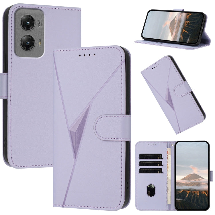For Motorola Moto G Stylus 2024 Triangle Pattern Buckle Clasp Leather Phone Case(Light Purple) by buy2fix
