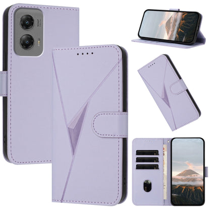 For Motorola Moto G Stylus 2024 Triangle Pattern Buckle Clasp Leather Phone Case(Light Purple) by buy2fix