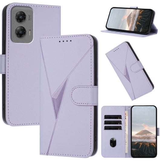 For Motorola Moto G Stylus 2024 Triangle Pattern Buckle Clasp Leather Phone Case(Light Purple) by buy2fix